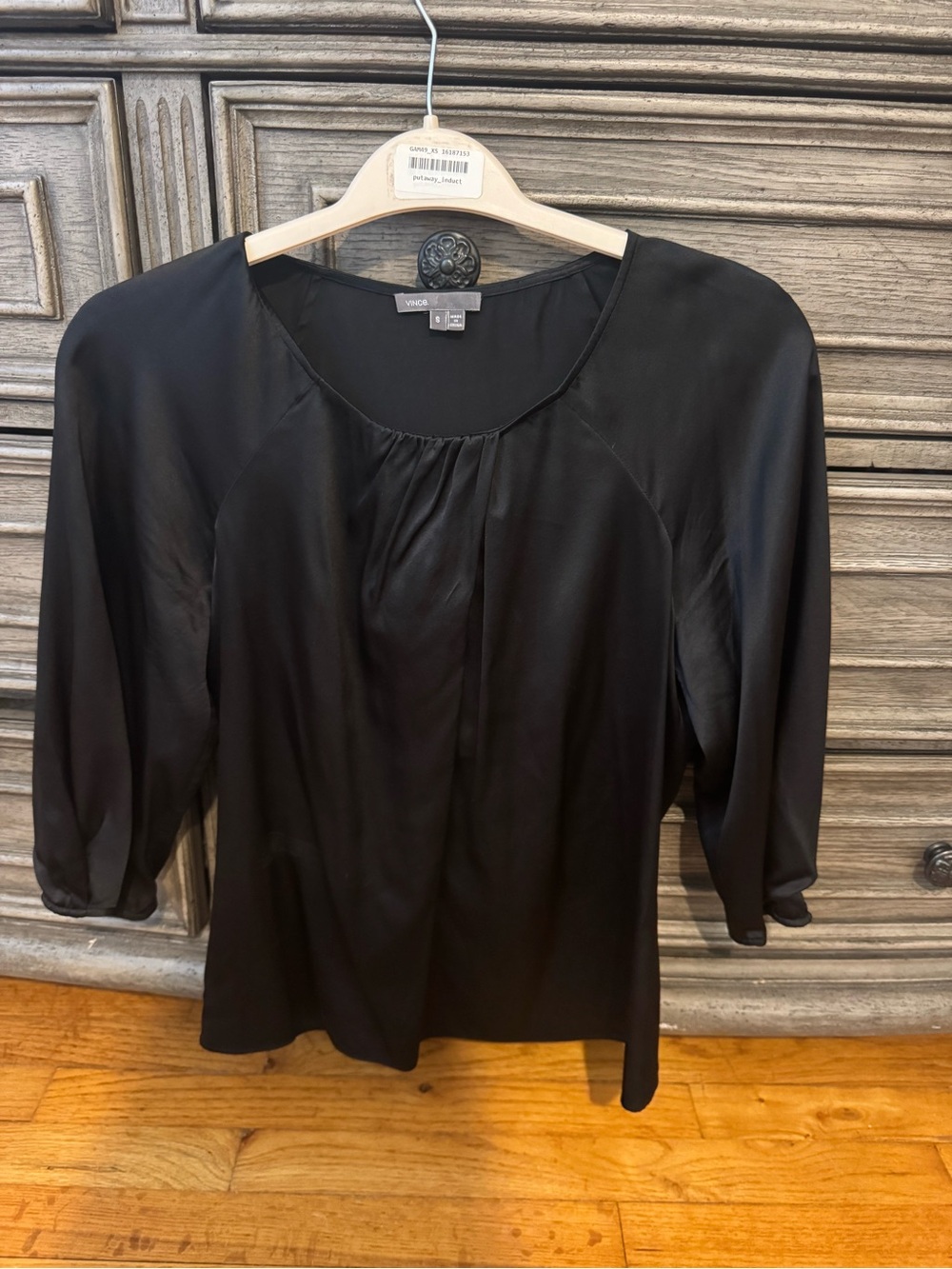 Vince Black Scoop-Neck Satin Blouse